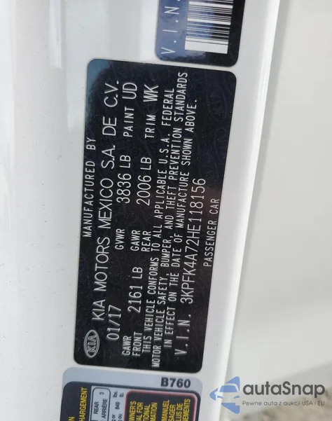 2017 Kia Forte Lx from USA, damaged, VIN 3KPFK4A72HE118156